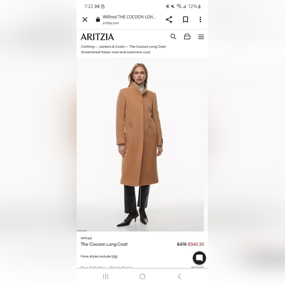 Aritzia Cocoon Coat Long version - Picture 7 of 8